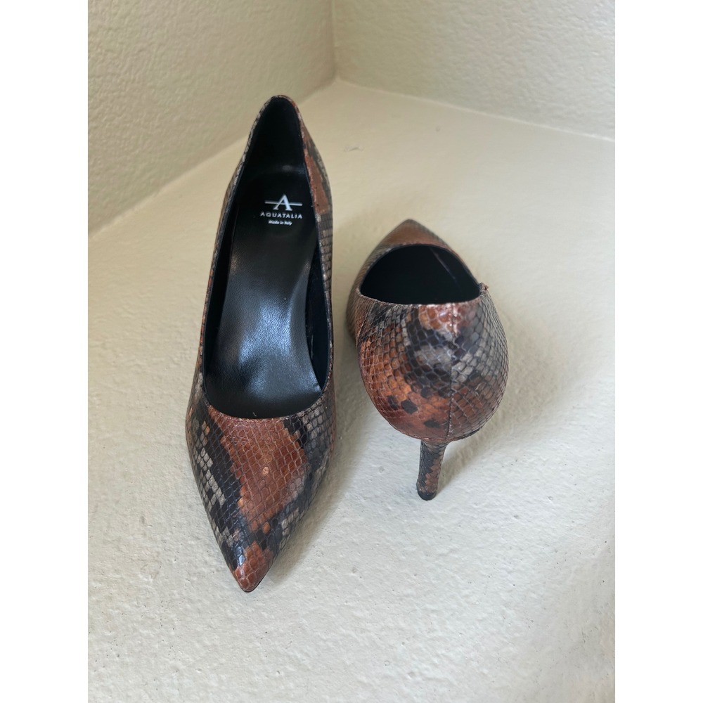 Aquatalia Melina Snake Embossed Leather Pumps Cognac Black Made in Italy SZ 8.5‎ - Picture 3 of 7